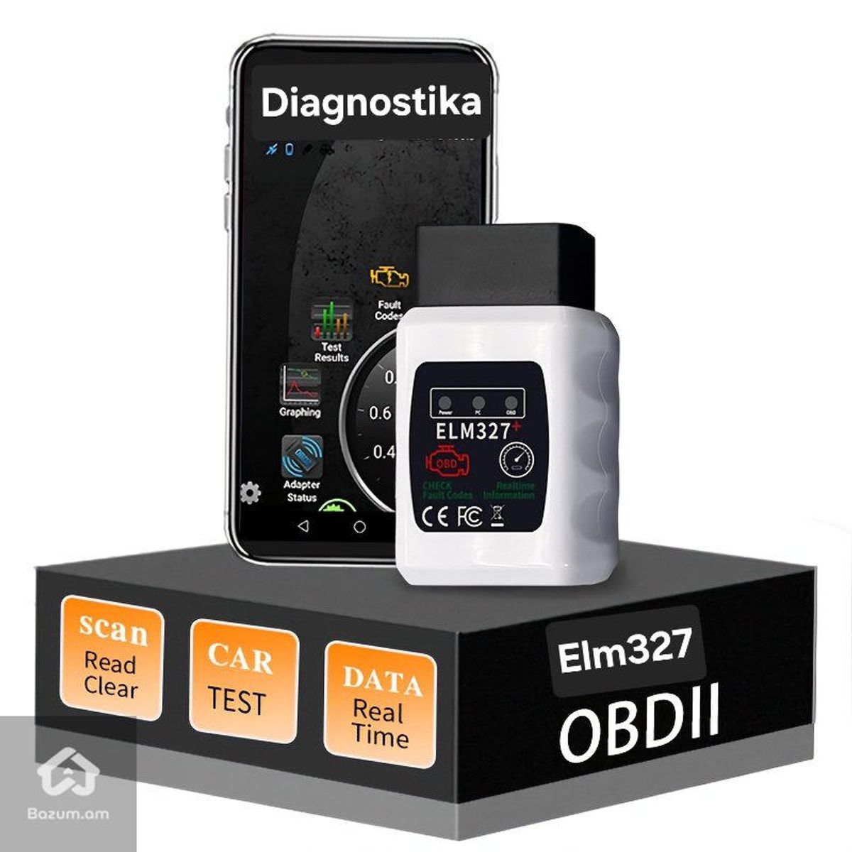 ELM327 + OBD-II ավտոմեքենայի ախտորոշիչ ադապտեր։ Այն միացվում է մեքենայի OBD-II պ - image 1